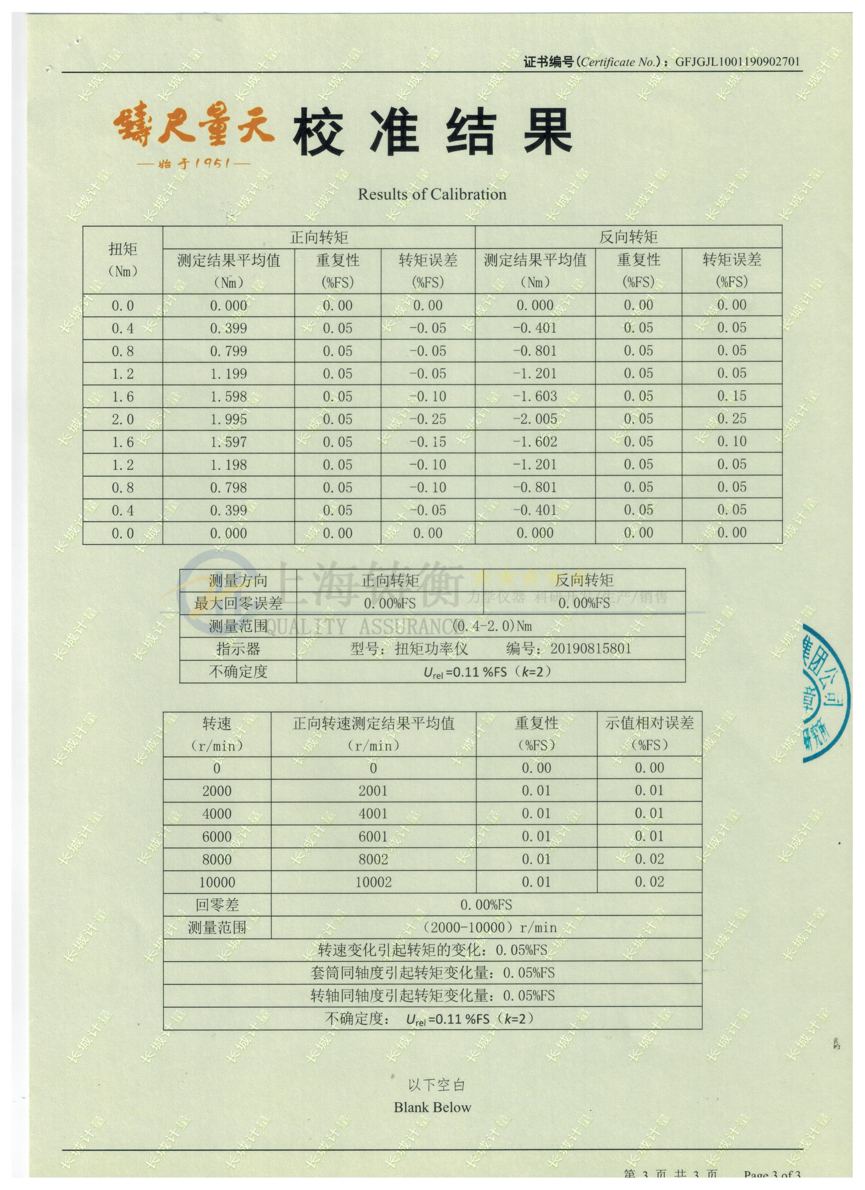 動態電機扭力測試儀檢定證書